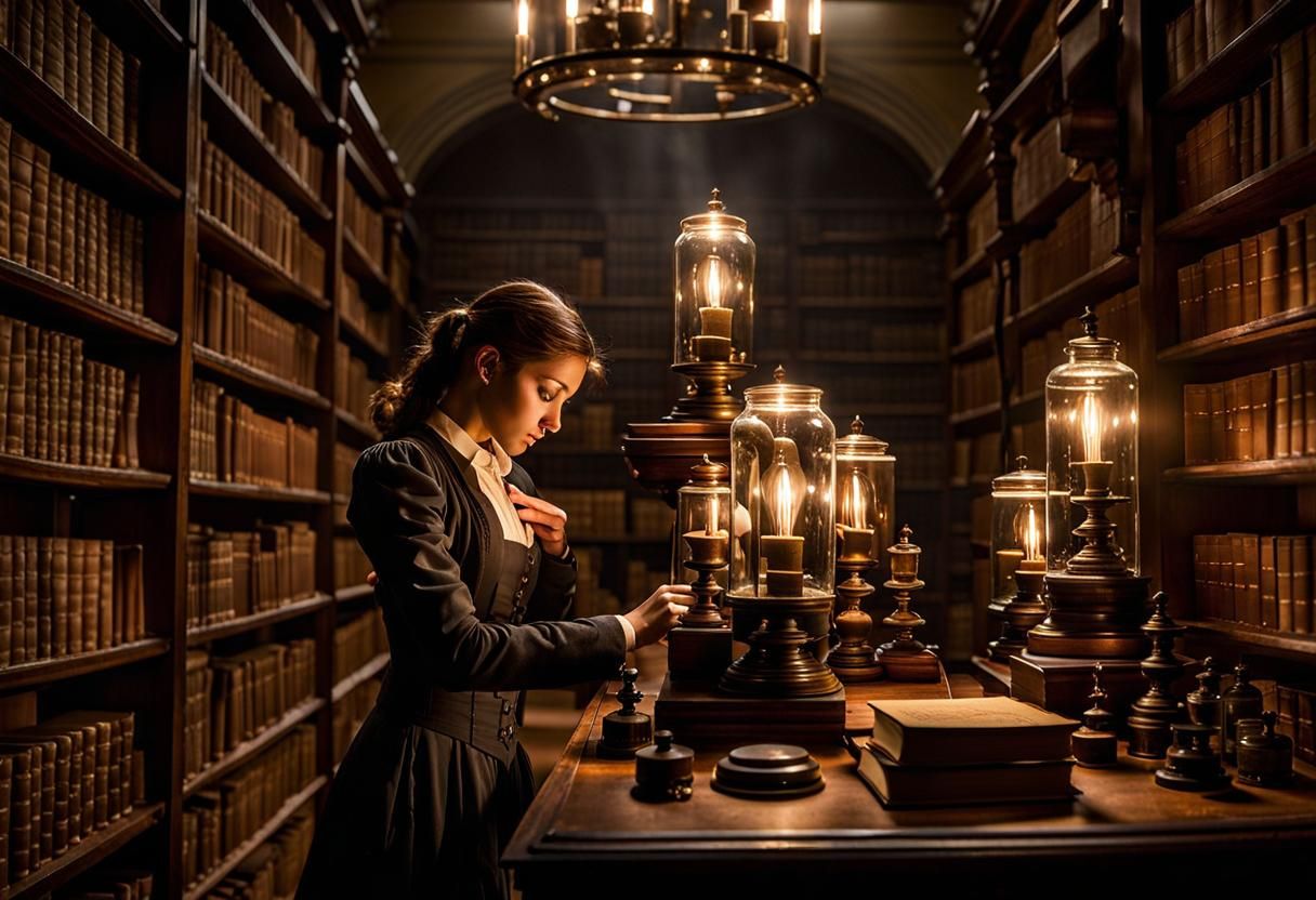 Shadow Memories: Steampunk Engineer in Ancient Library