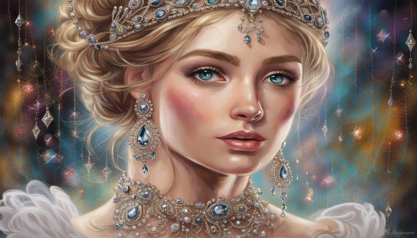 Crystalline Princess Portrait with Luxurious Brushstrokes