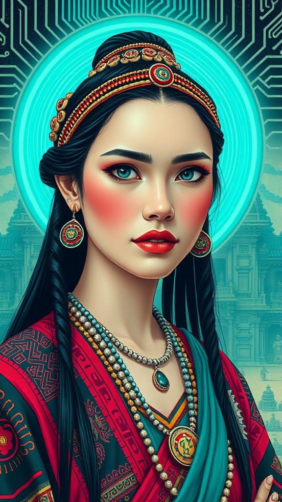 Turquoise Aura Portrait in Art Nouveau Anime Style