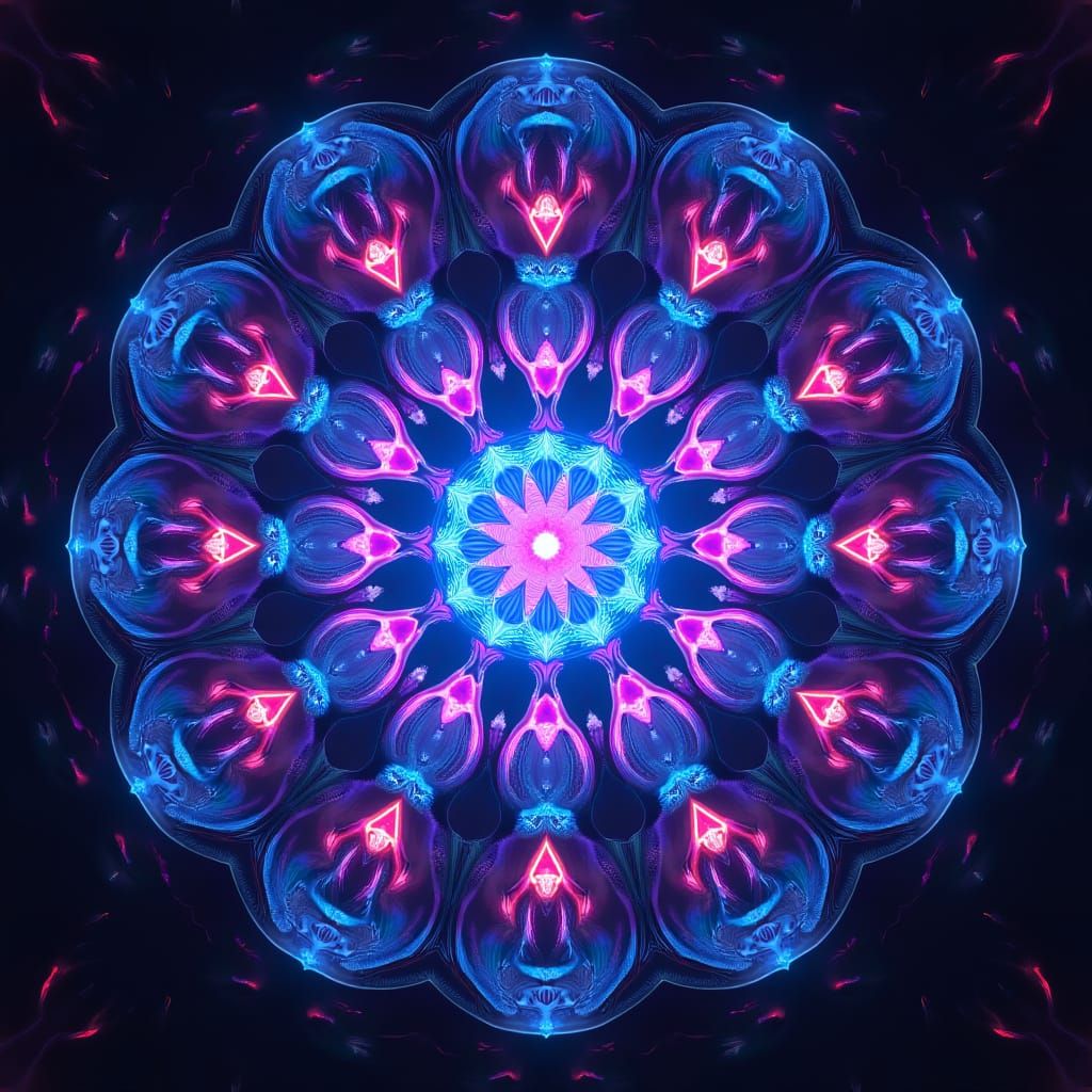 Vibrant Neon Mandala with Fractal Patterns