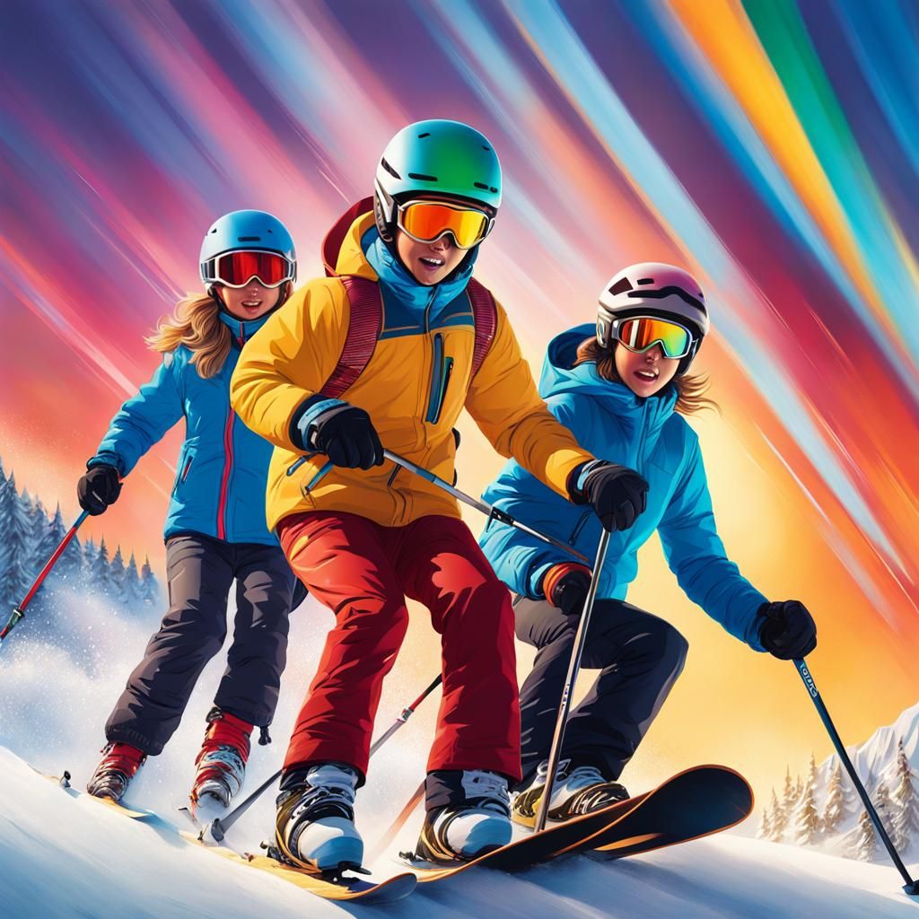Family Skiing Adventure in Splash Art Style