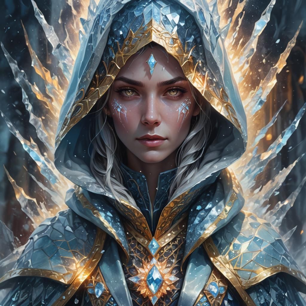 Icy Sorceress Portrait in Vibrant Oil Painting Style