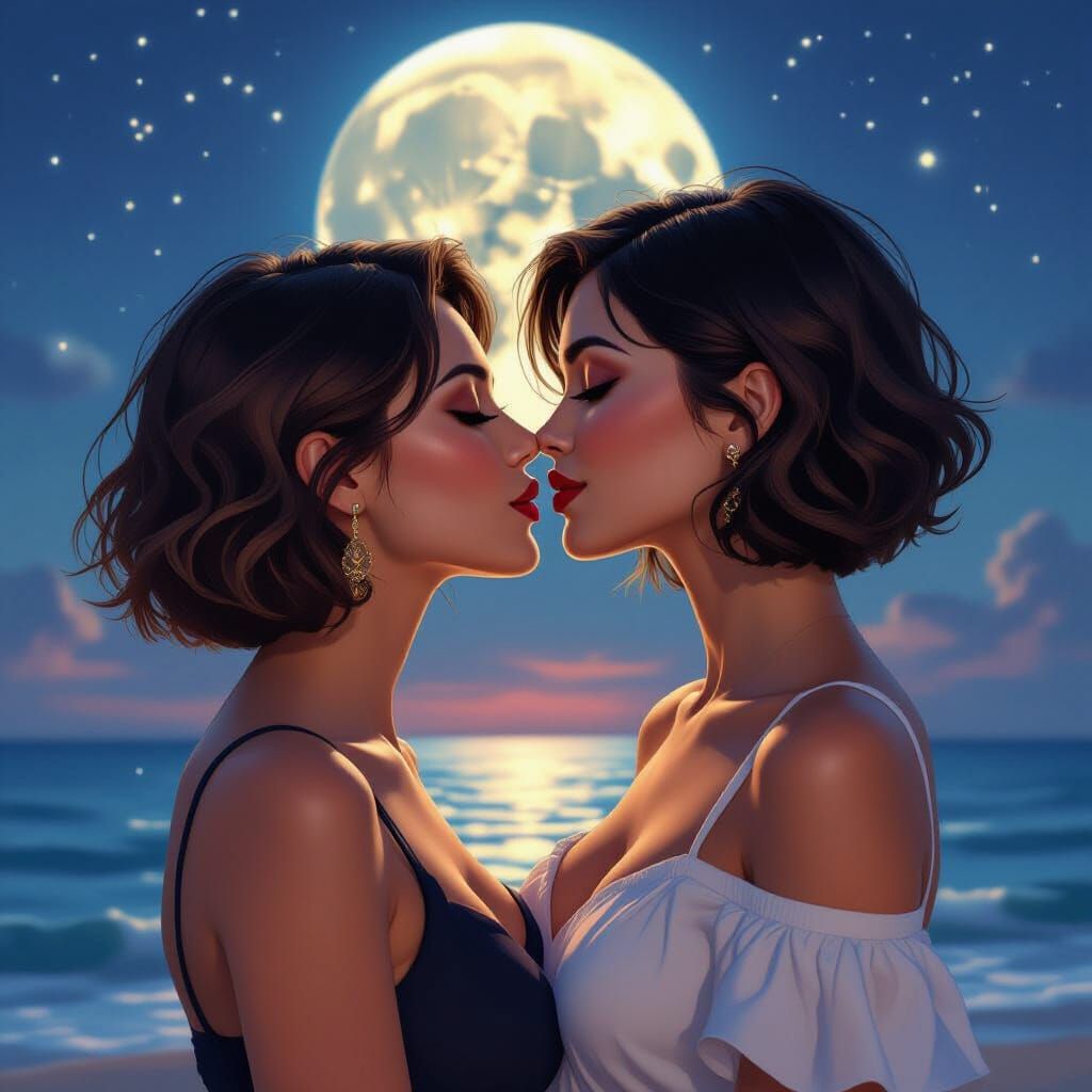 Macedonian Woman Kisses Partner Under Moonlight