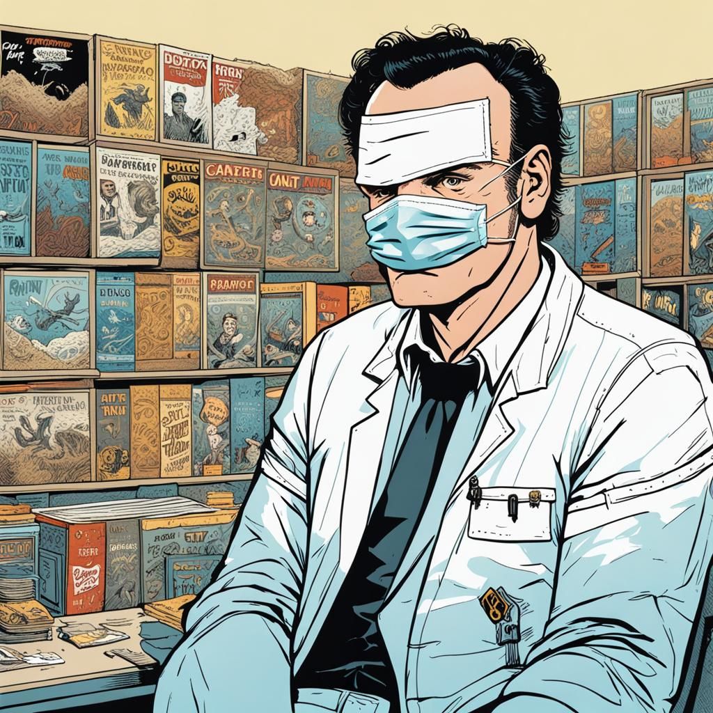 Comic Book Style Portrait with Surgical Mask