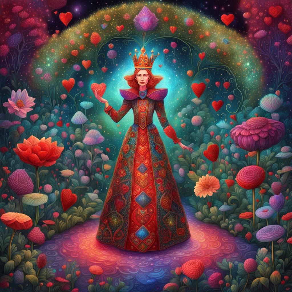 Queen of Hearts Garden: Holographic Astral Illustration