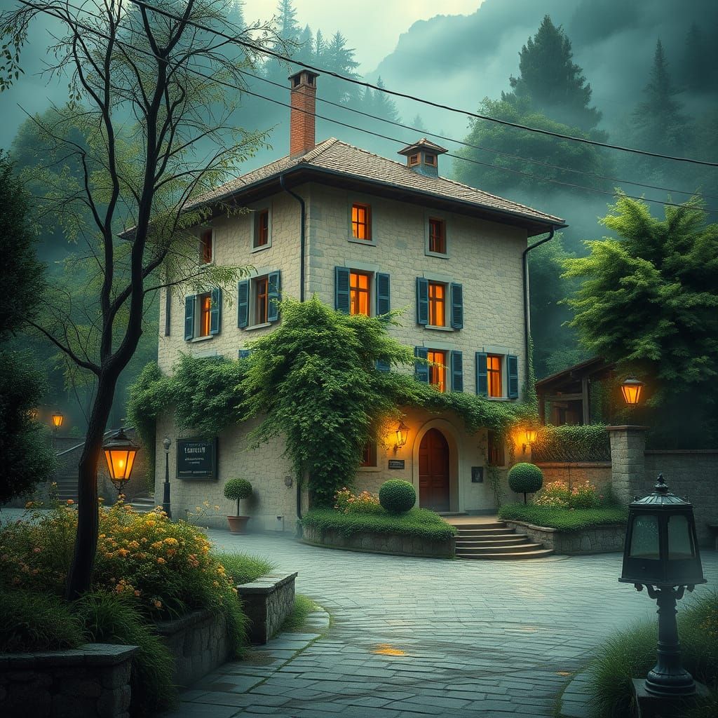 Italian Municipality in Whimsical, Dreamlike Landscape