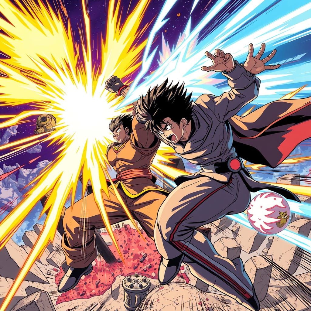 Dynamic Anime Action Scene with Glowing Powers