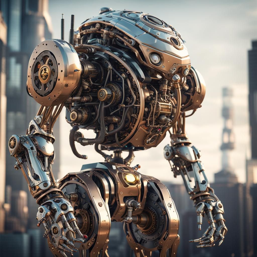 Steampunk Robot Woman with Voluptuous Body in 8K
