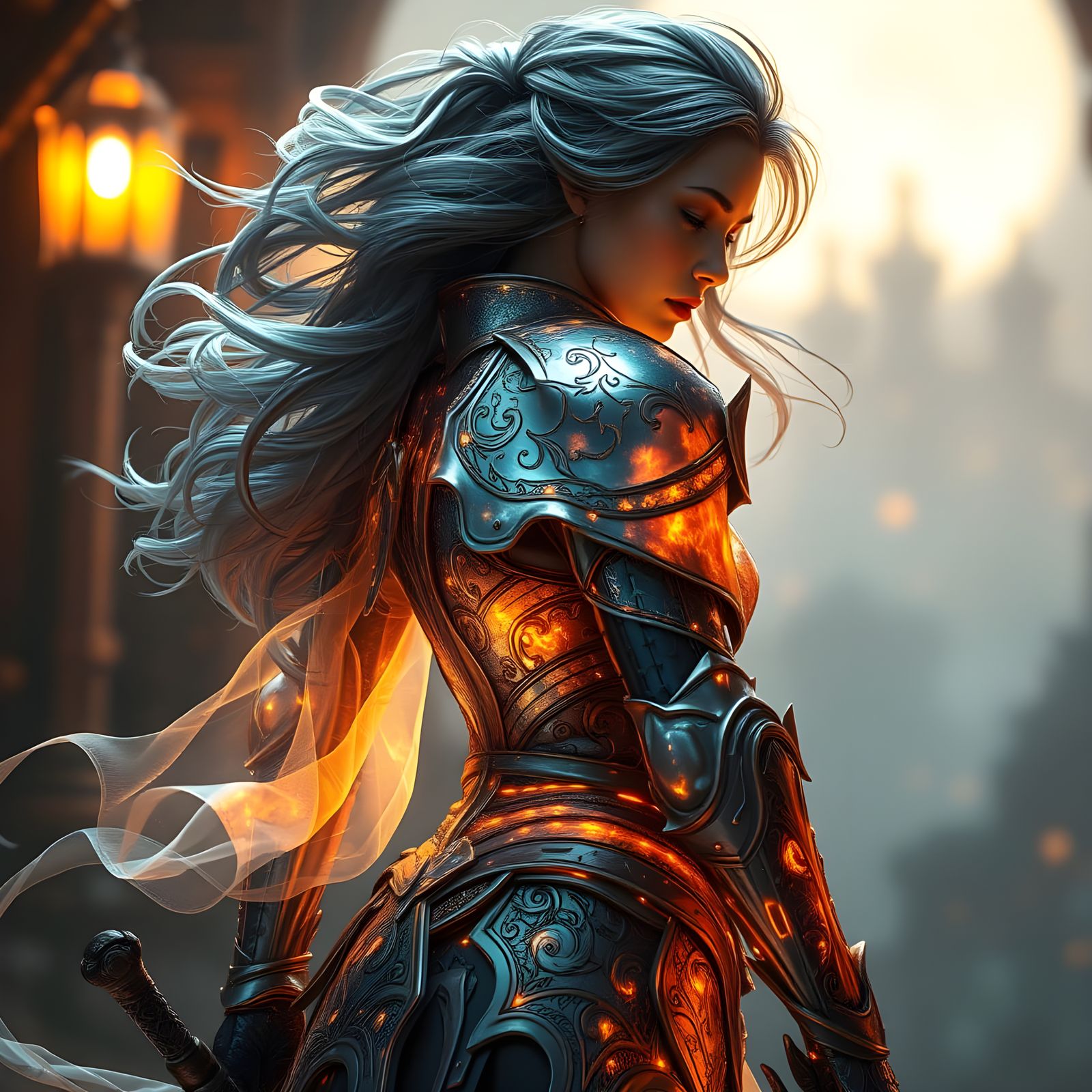 Spectral Female Knight in Softly Glowing Alcohol-Soaked Real...