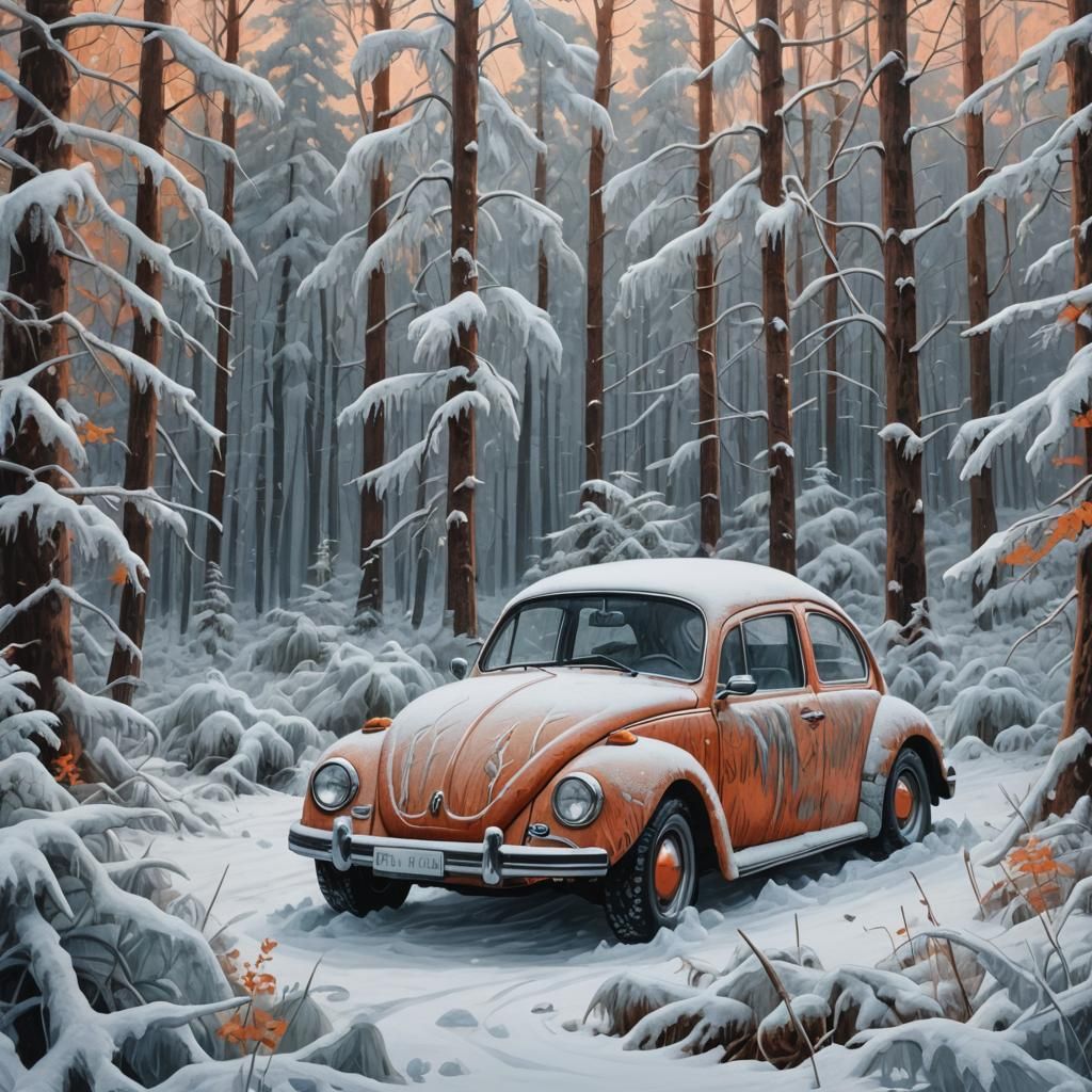 Surreal Winter Woodland Scene in Comic Book Style