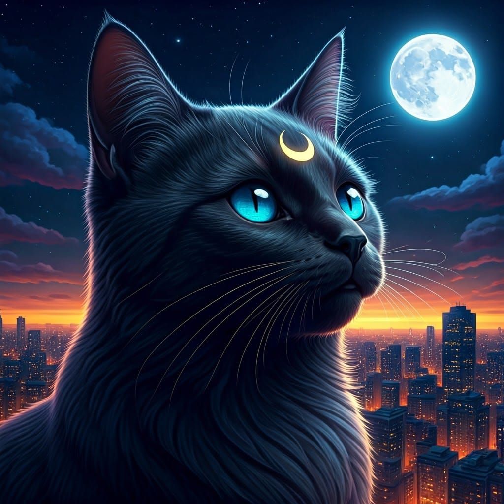 Luna in a Dreamlike Anime-Inspired Cityscape