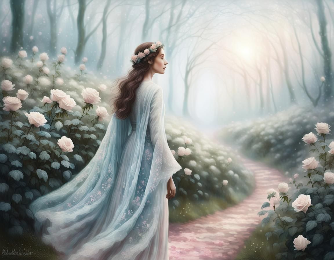 Ethereal Fantasy Landscape with a Mystical Woman