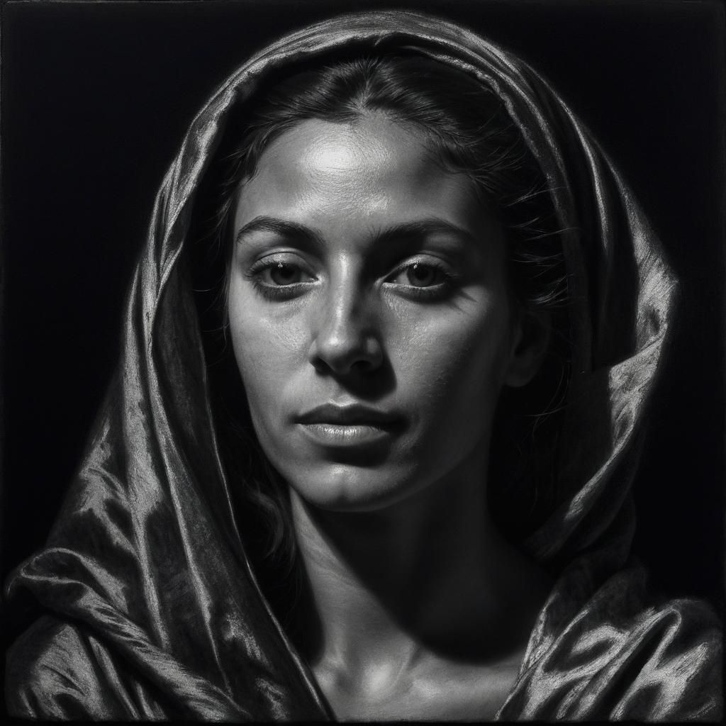 Venetian Woman Portrait with Backlight in Charcoal