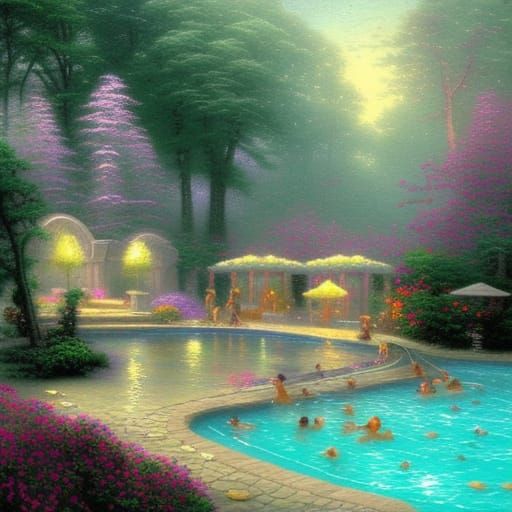Ethereal Pool Scene in Luminist Style
