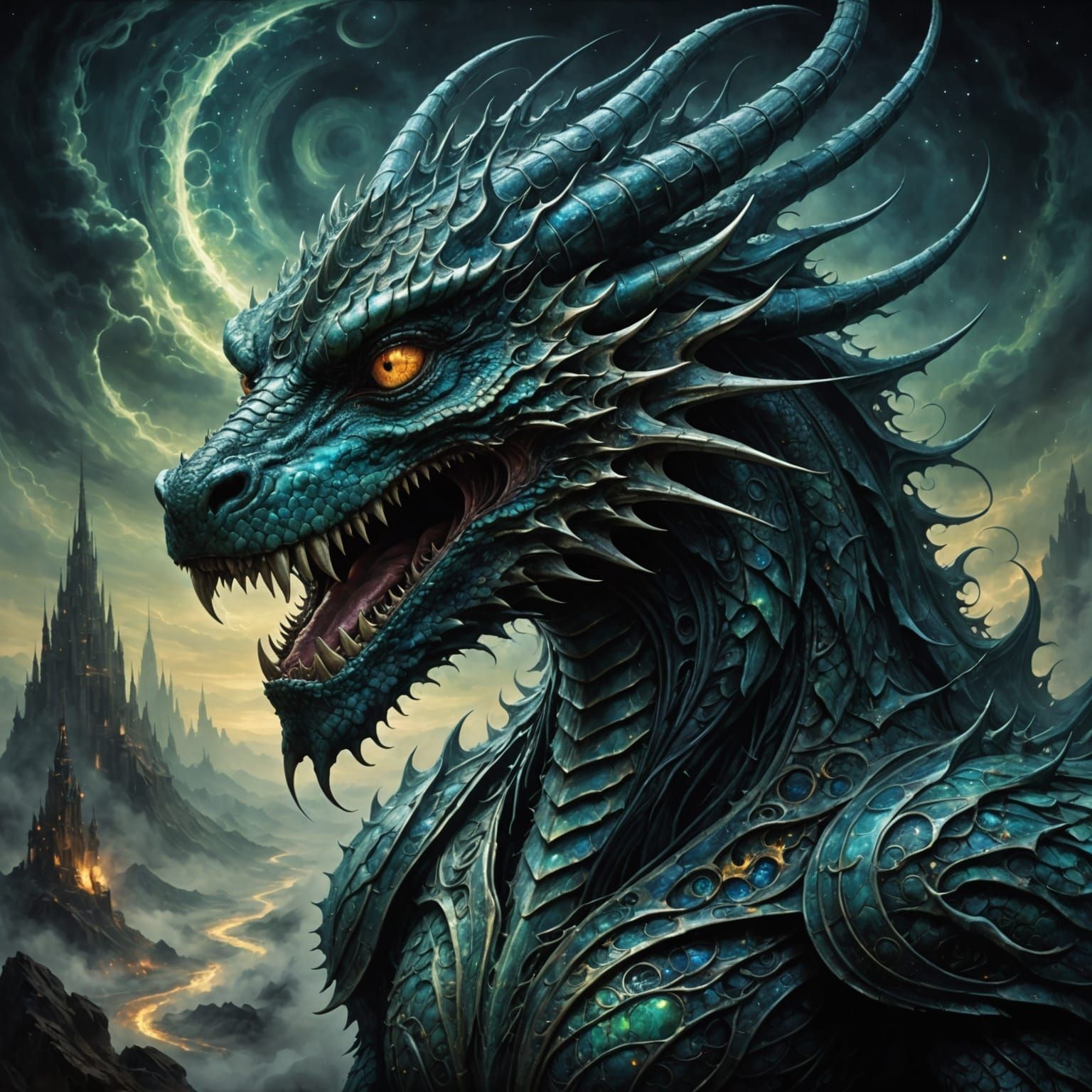 Celestial Dragon Portrait in Classical Oil Style