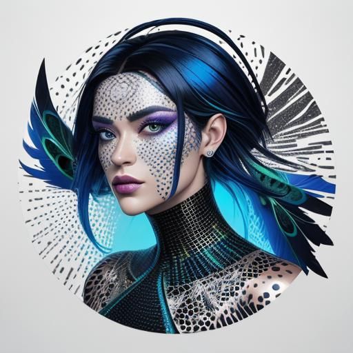 Iridescent Dragon Woman in Screen Print Pop Art