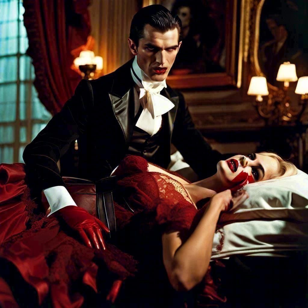 Surrealistic Vampire Scene in Dark Cellar