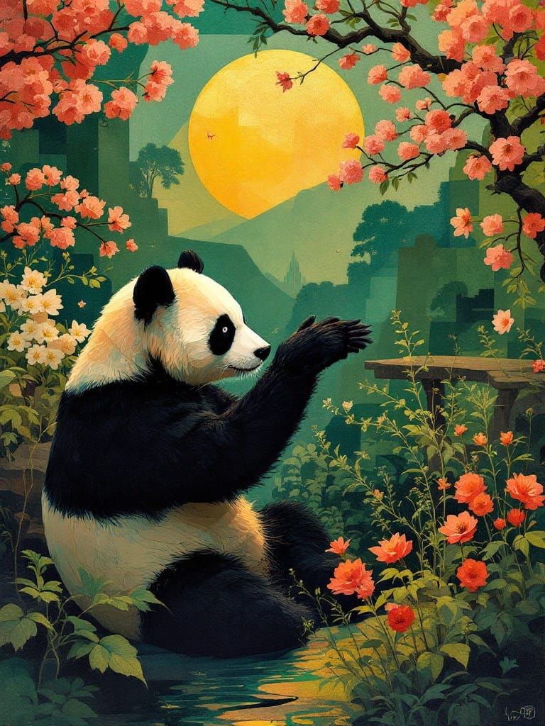 Punk Panda in Geometric Garden: Plein Air Painting