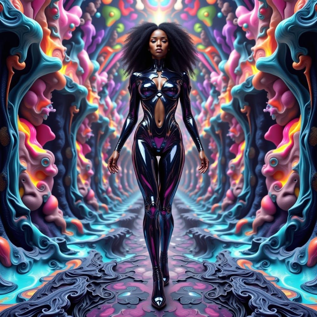 Fractal Cityscape with African Psychedelic Goddess