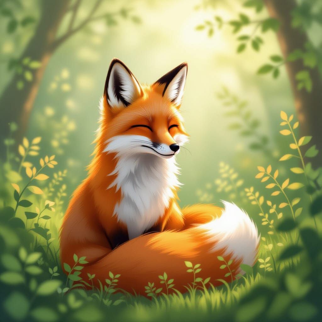 Serene Fox in Tranquil, Dreamy Illustration