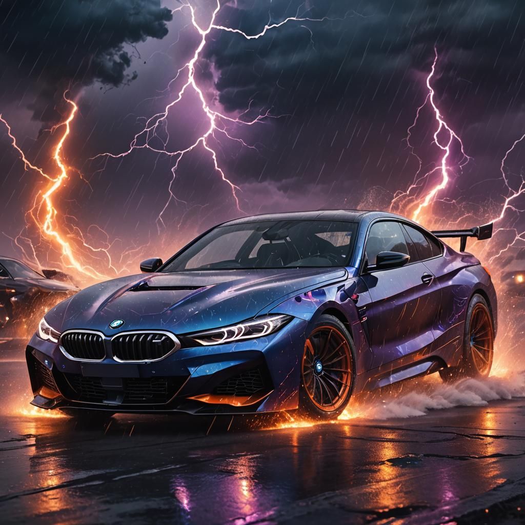 Futuristic BMW in Mystical Storm: Dramatic Concept Art