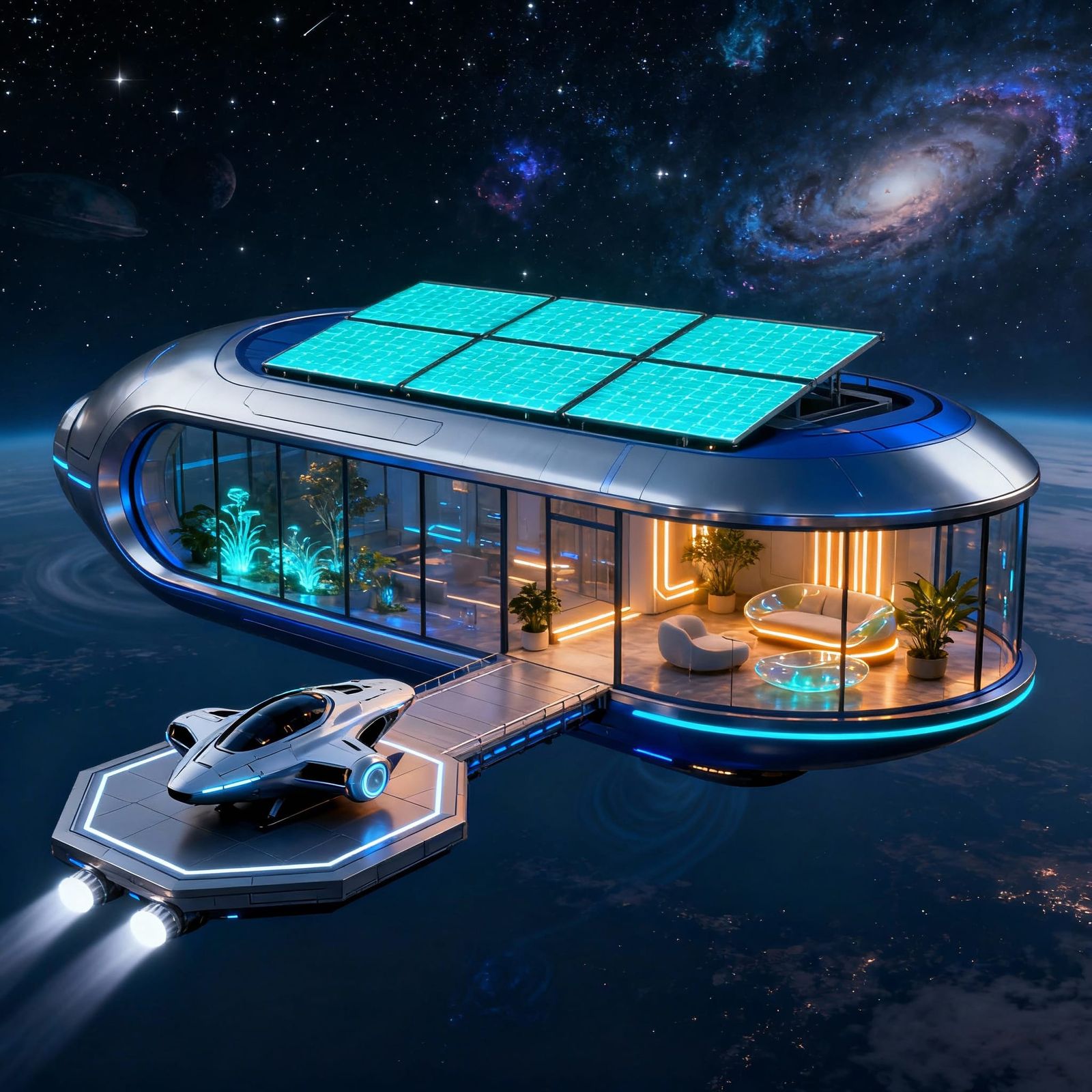 Futuristic House in Space with Solar Panels