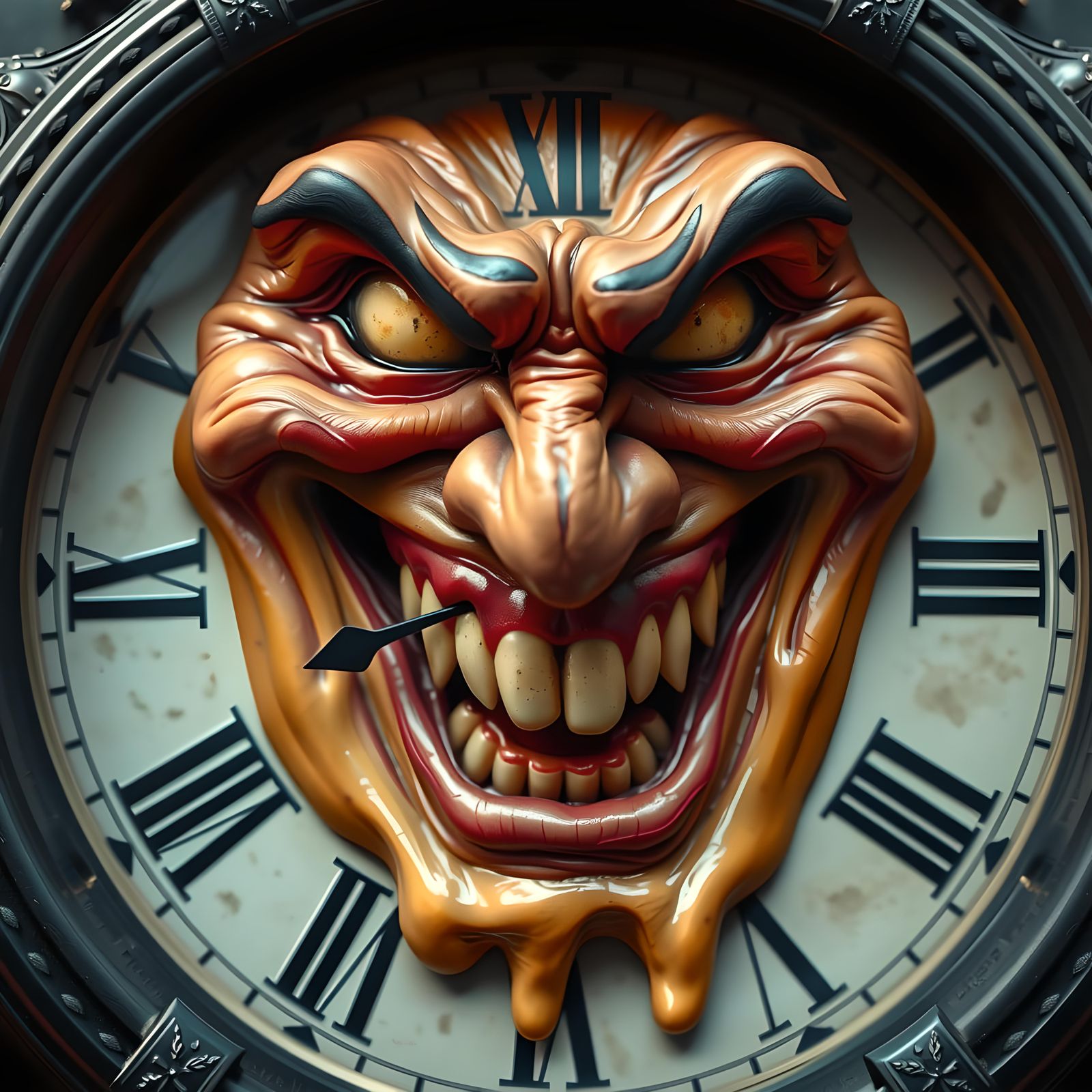 Evil Witch Face Clock with Roman Numerals