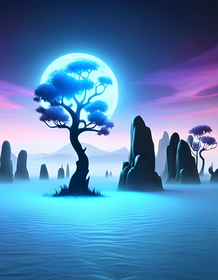 Bioluminescent Trees on Alien Planet in Watercolor Style