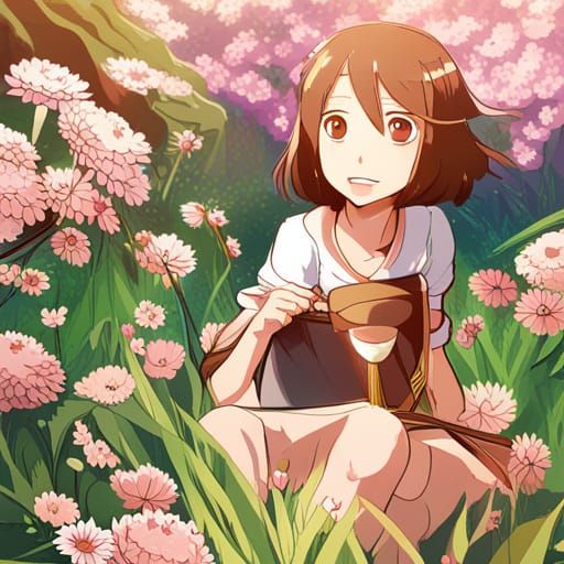 An Anime Girl in a Floral Wonderland