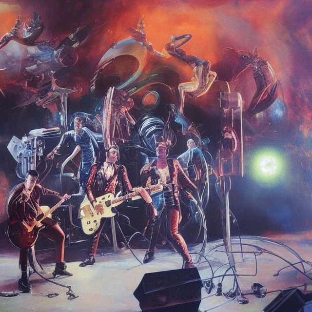 1960s Sci-Fi Band on Alien Stage: Epic Painting
