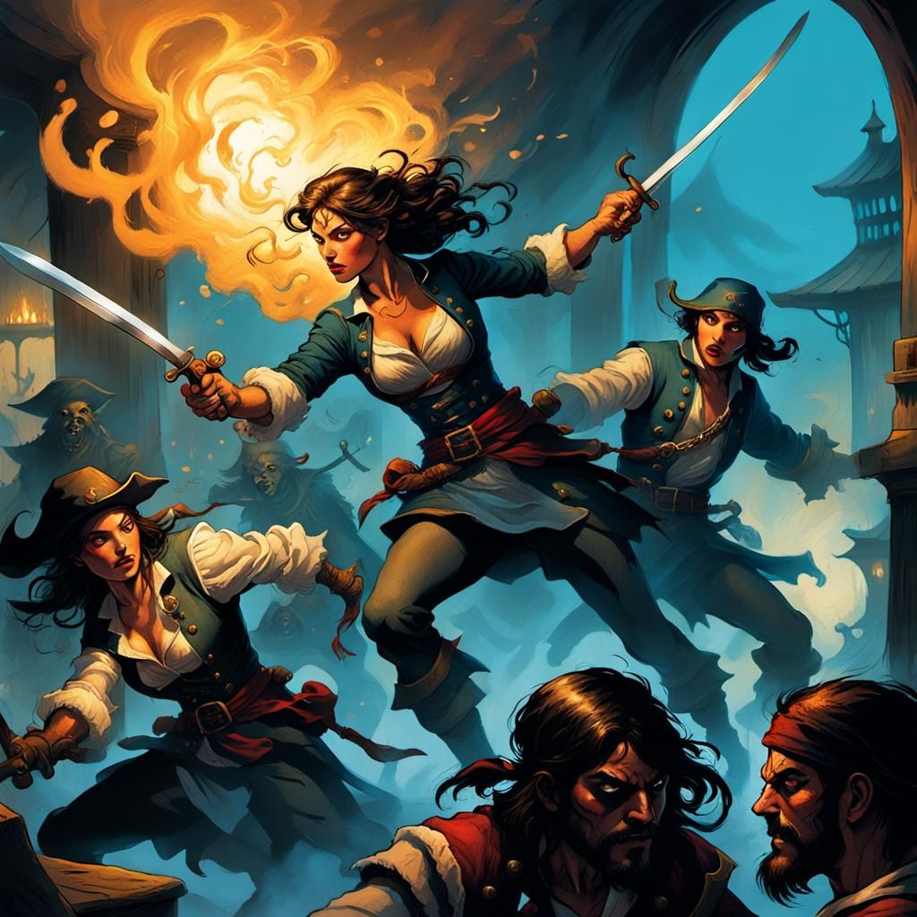 Girl Versus Pirates: Comic Book Style Tavern Brawl