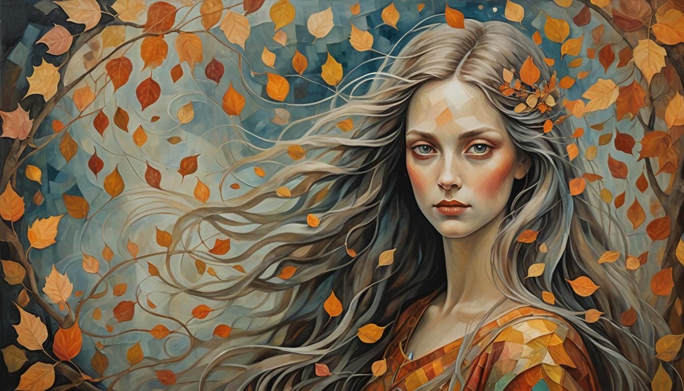 Mystical Autumn Girl in Symbolic Surrealism Style