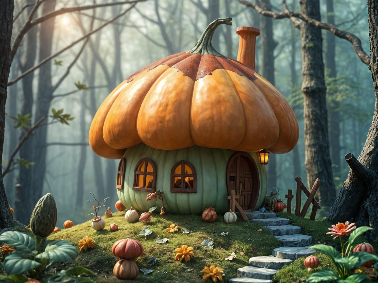 Gourd House in Fantasy Woods, Cel-Shaded Poster Art