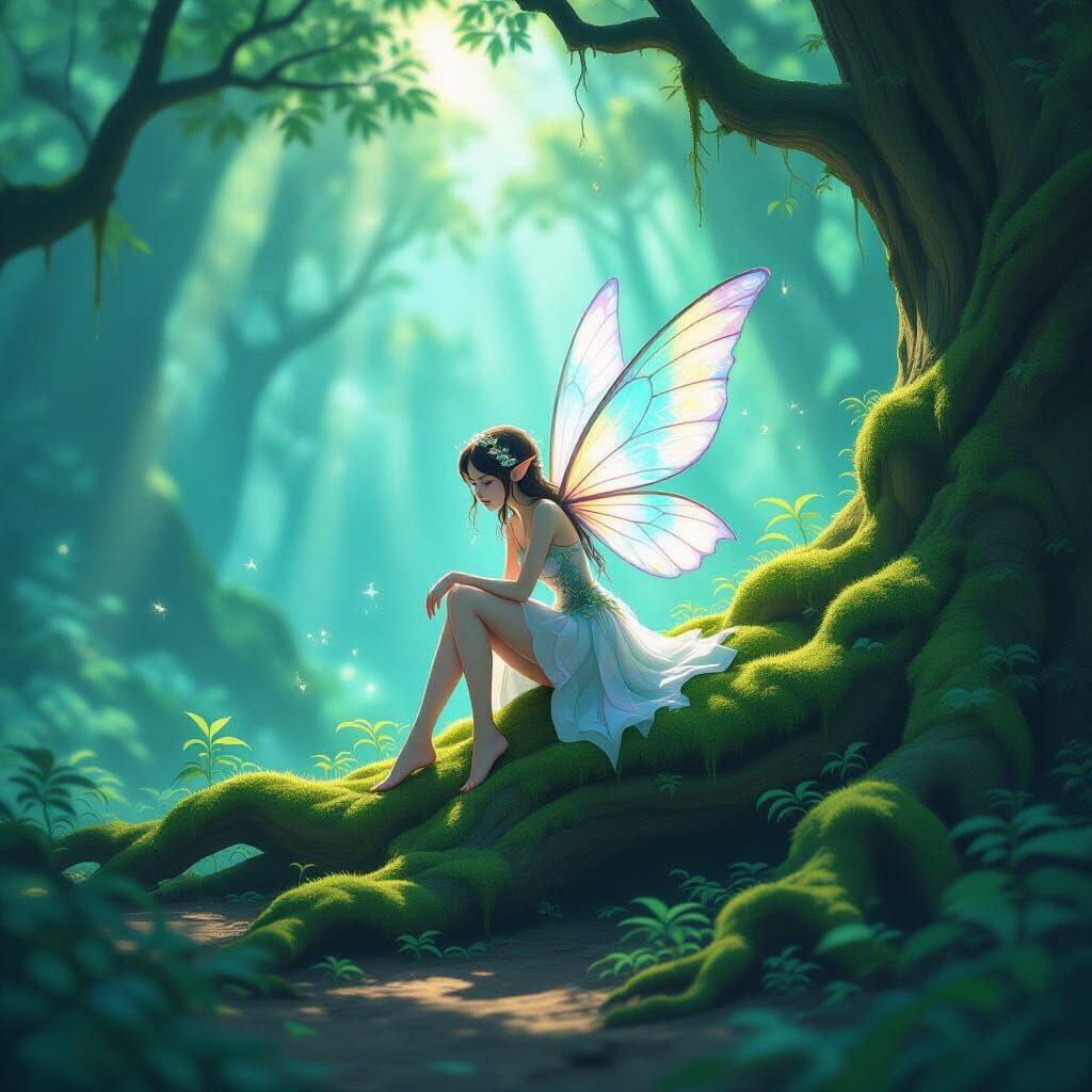 Ethereal Fairy in Luminous Forest, Anime Style