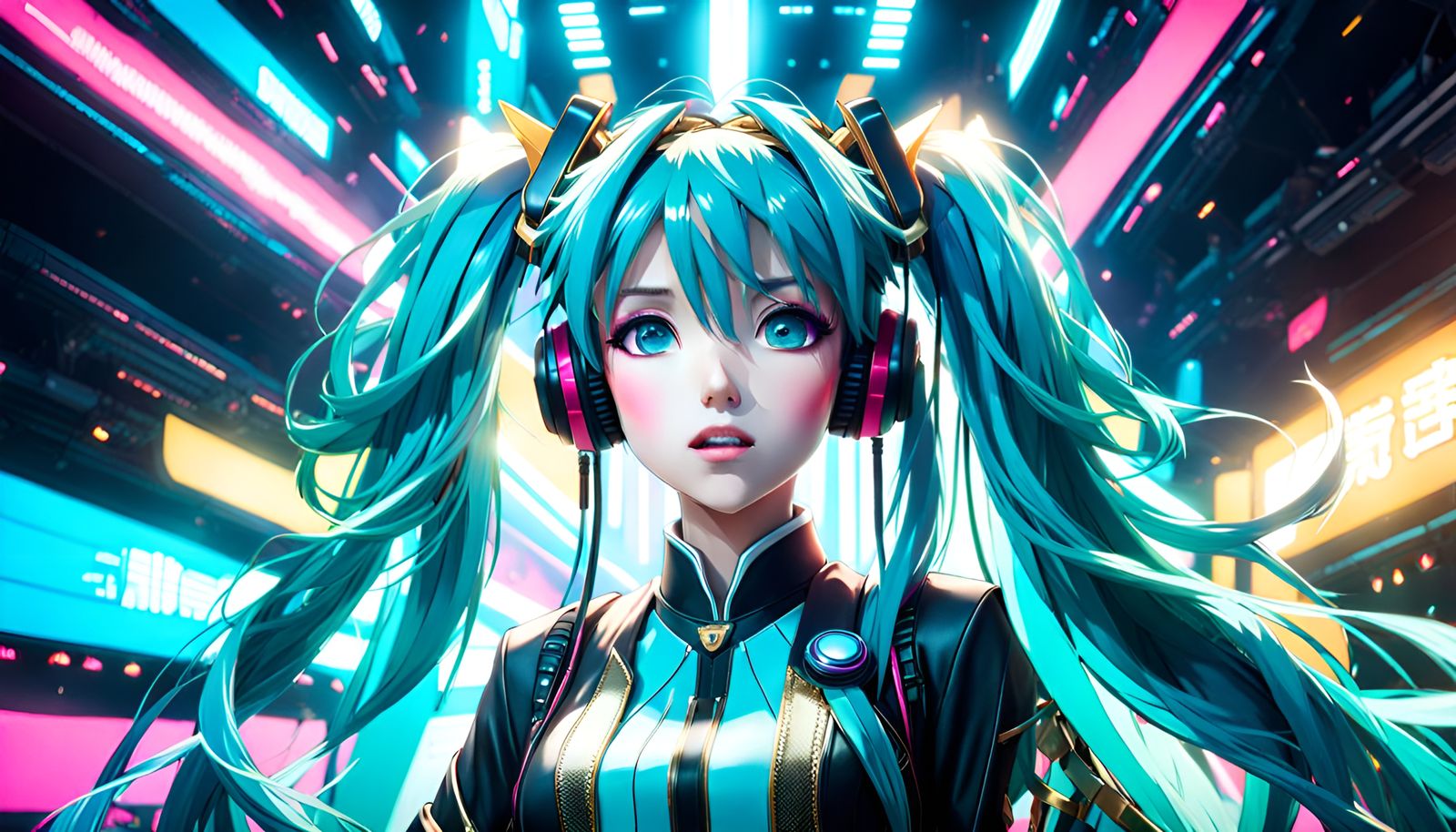 Hatsune Miku Singing in Hyper-Detailed Digital Illustration