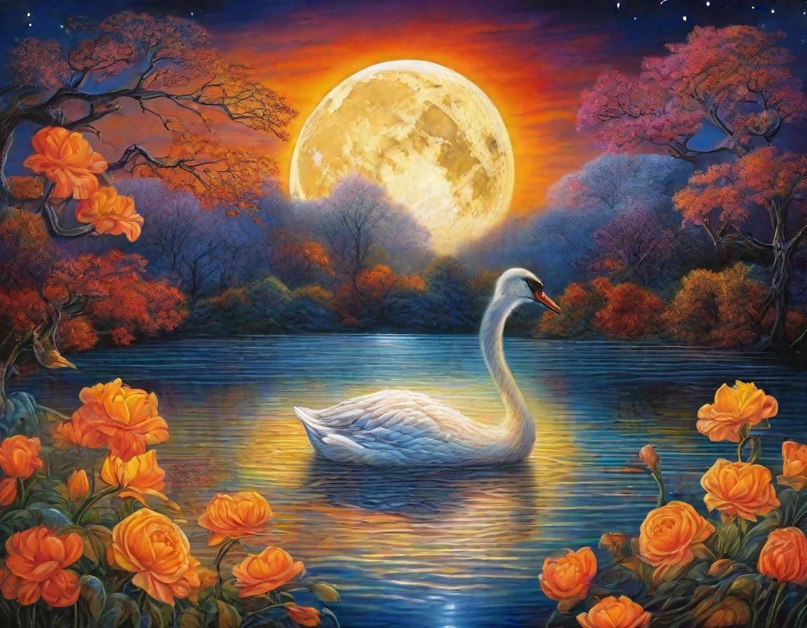 Halloween Moon Over Glass Lake: A Realist Painting
