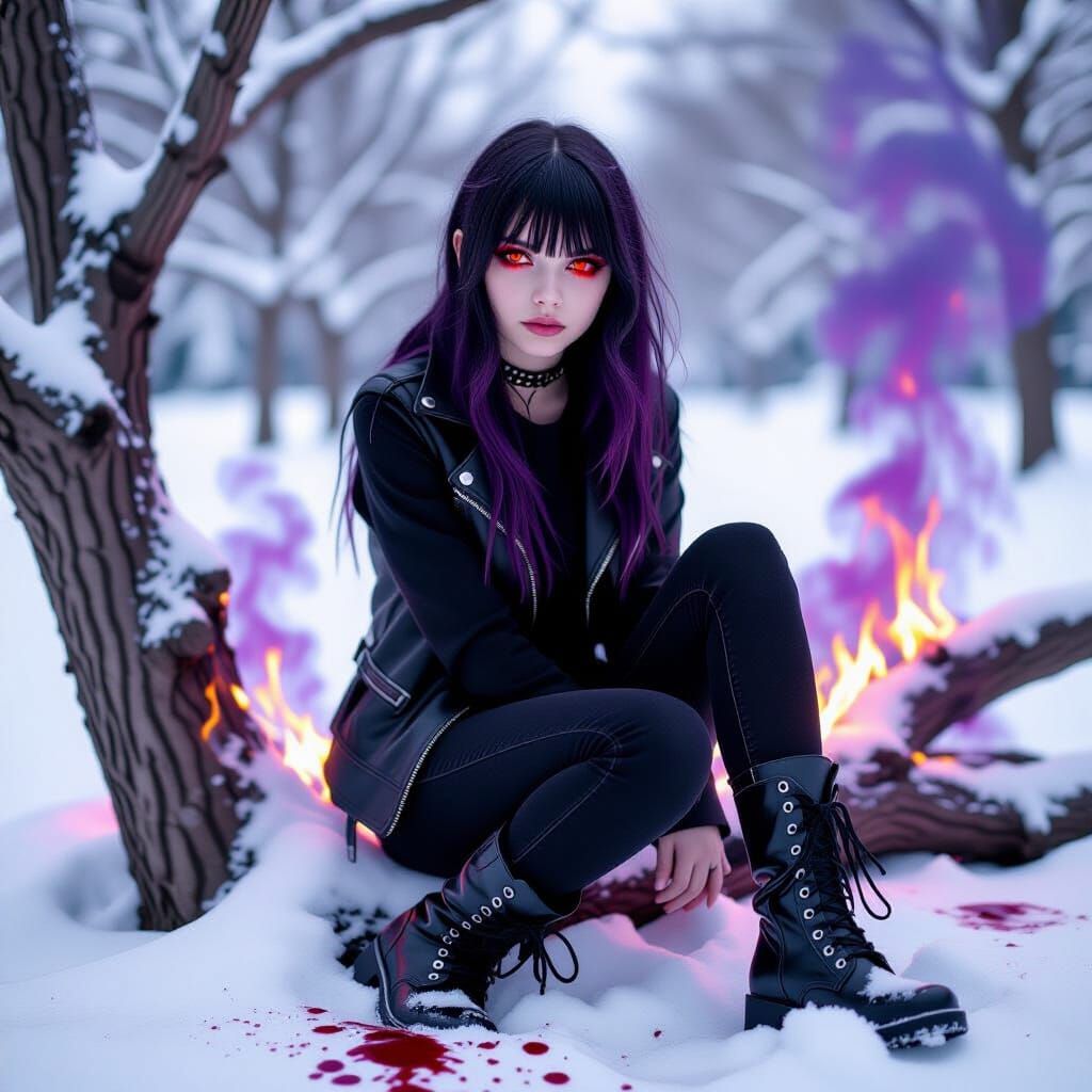 Ethereal Ash-Themed Girl in a Surreal Landscape