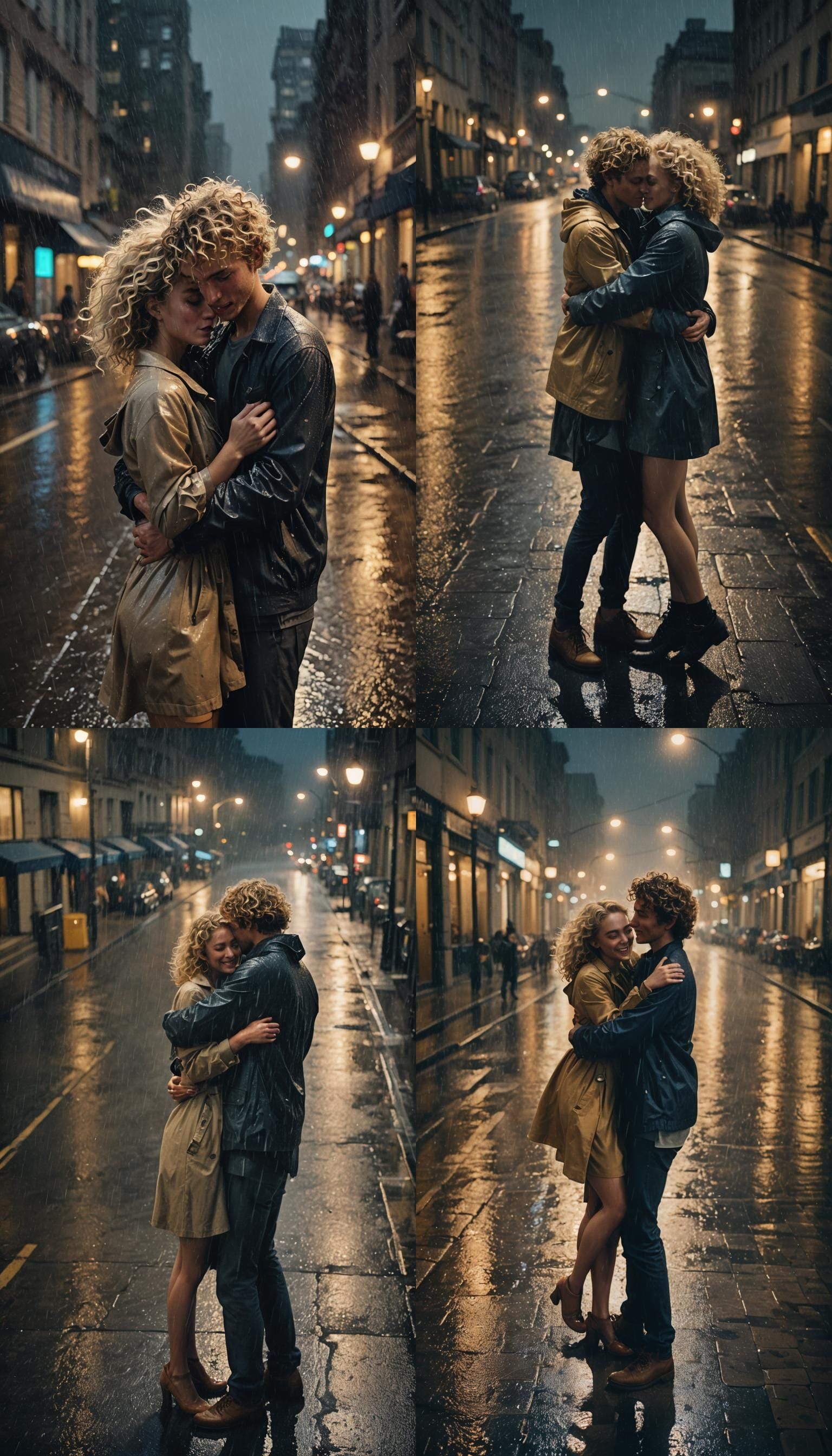 Couple Dancing in Rainy City Night, Cinematic Film
