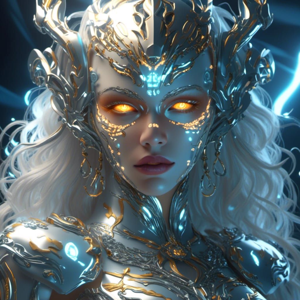 Metallic-Eyed Figure with Electric Lighting
