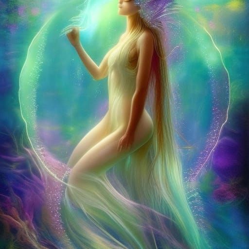 Girl Riding Ethereal Water Horse in Lake