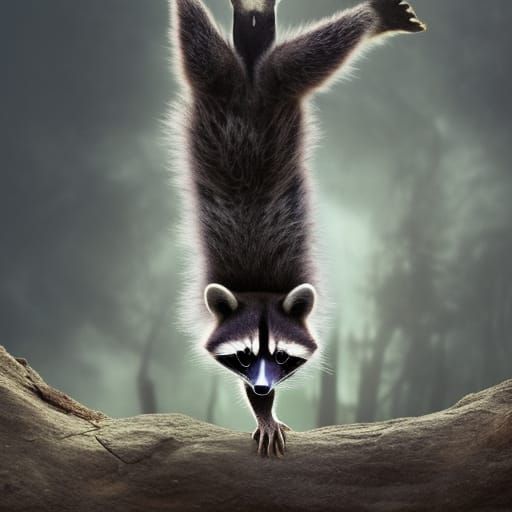 Raccoon Handstand: Epic Cinematic Digital Painting
