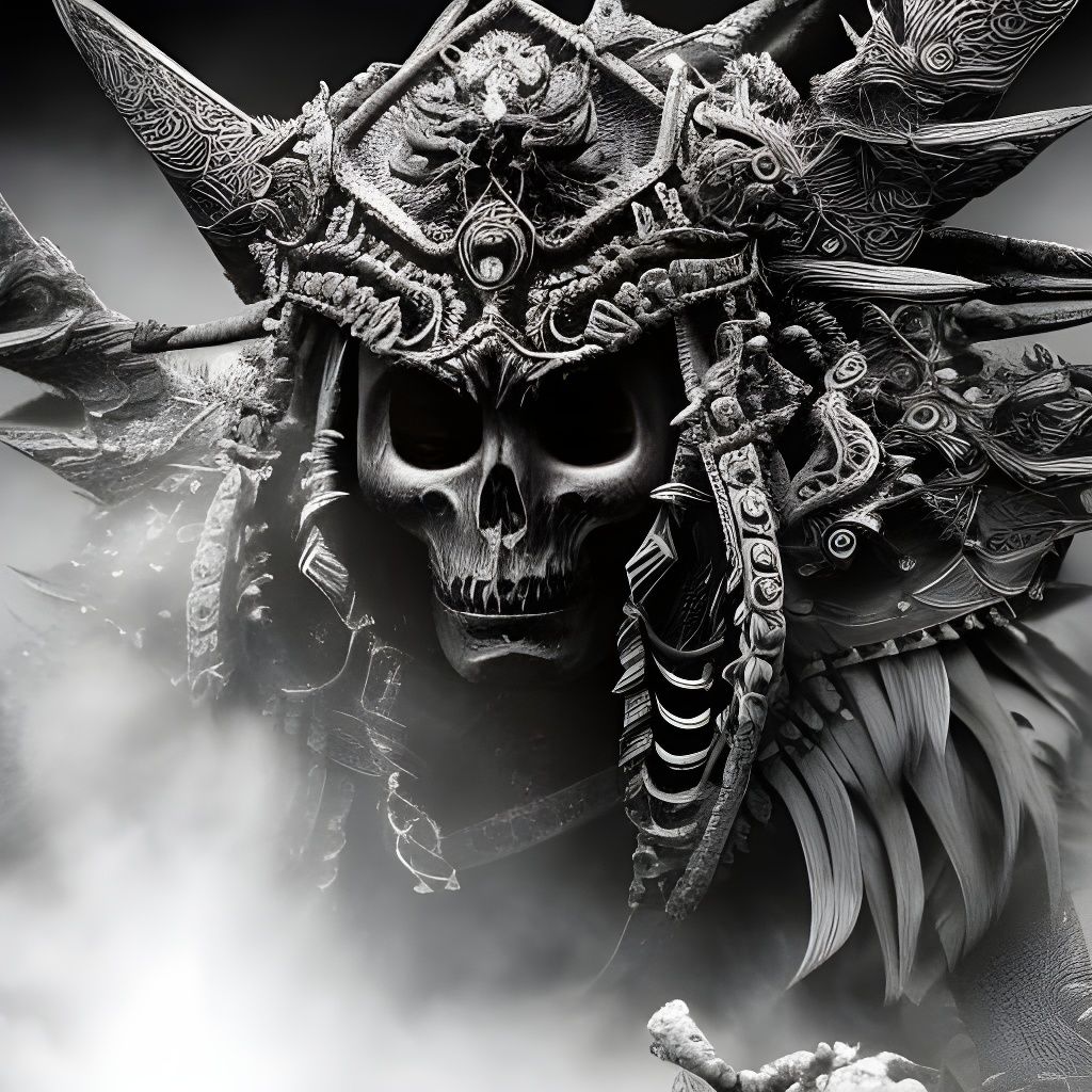 Drow Warrior on Skull Pile in High Key Lighting