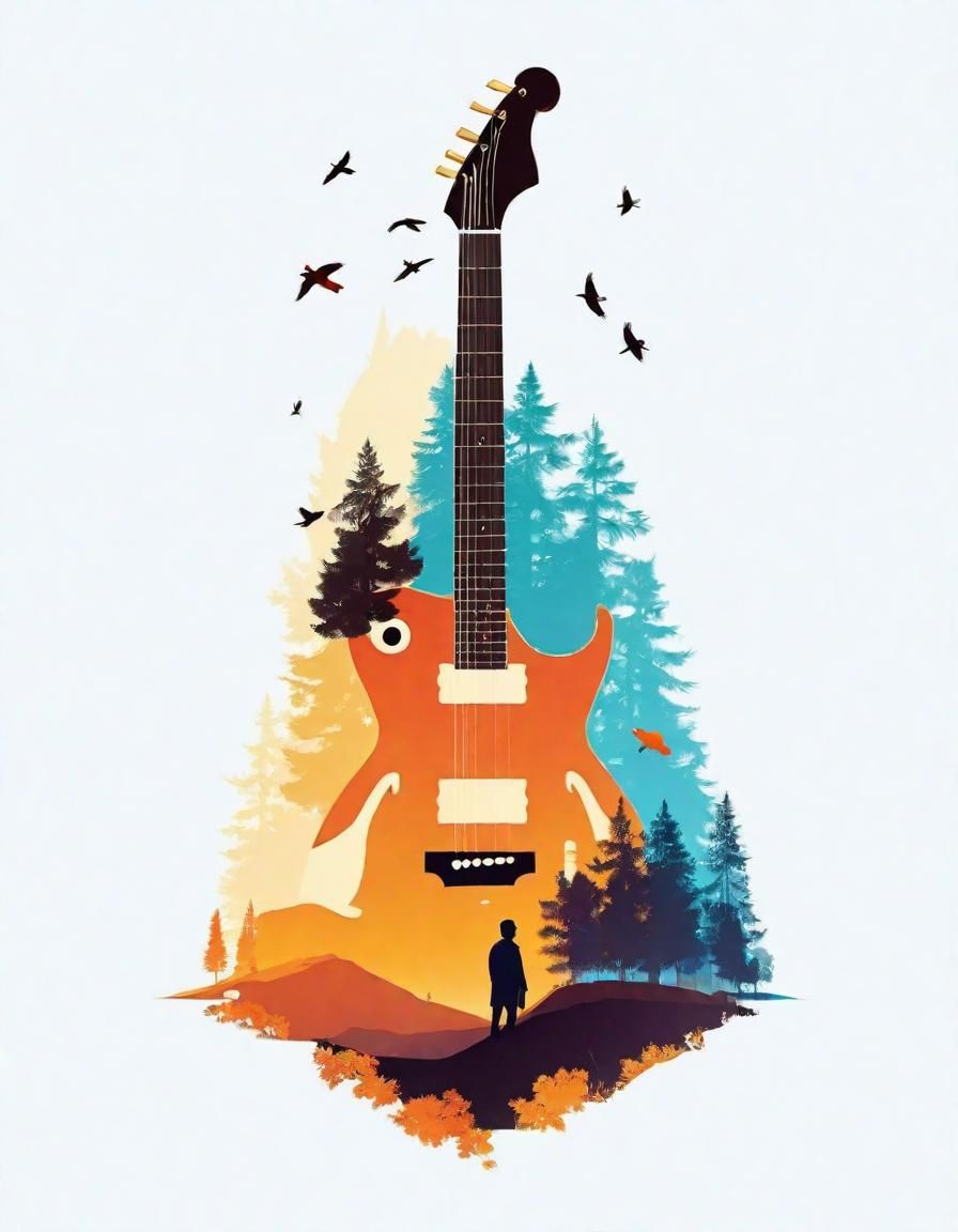 Electric Guitar Silhouette in Double Exposure Style