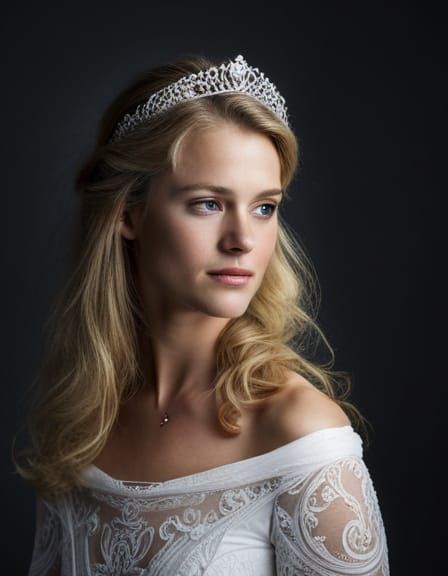 Princess Portrait with Crown in White Dress