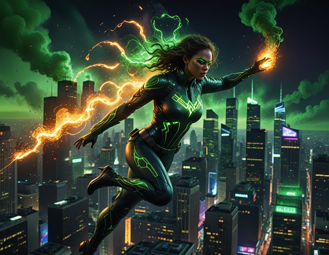 Cinematic Fire Swoops Over City in Emerald-Green Flames