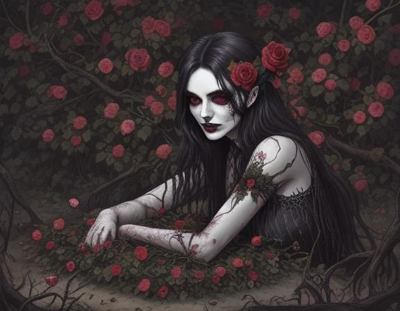 Undead Girl Emerges from Roses: Dark Fairy Tale