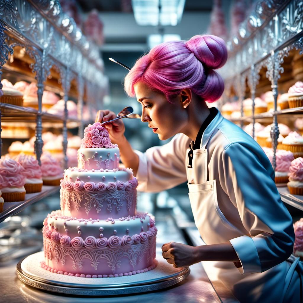 Woman pastry female chef working on a perfect masterpiece