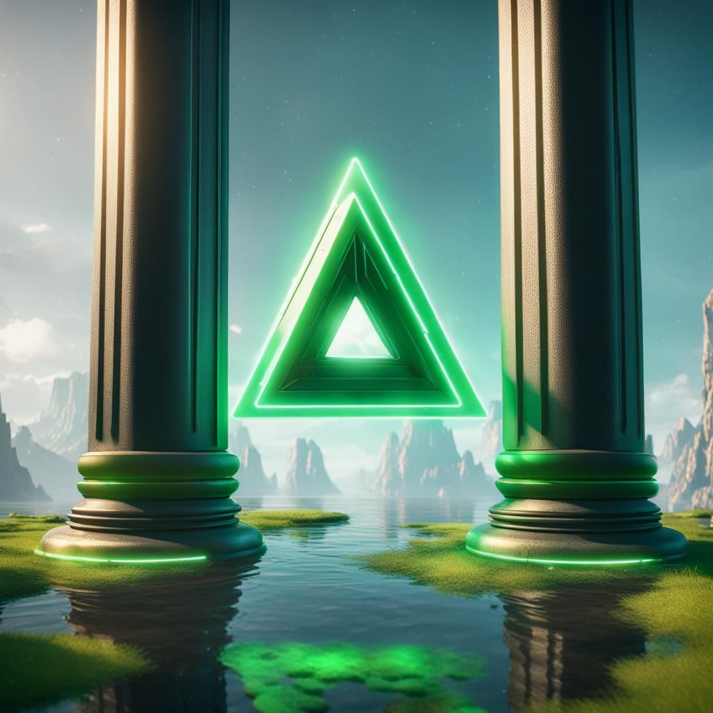Green Triangle Between Electric Pillars in 3D