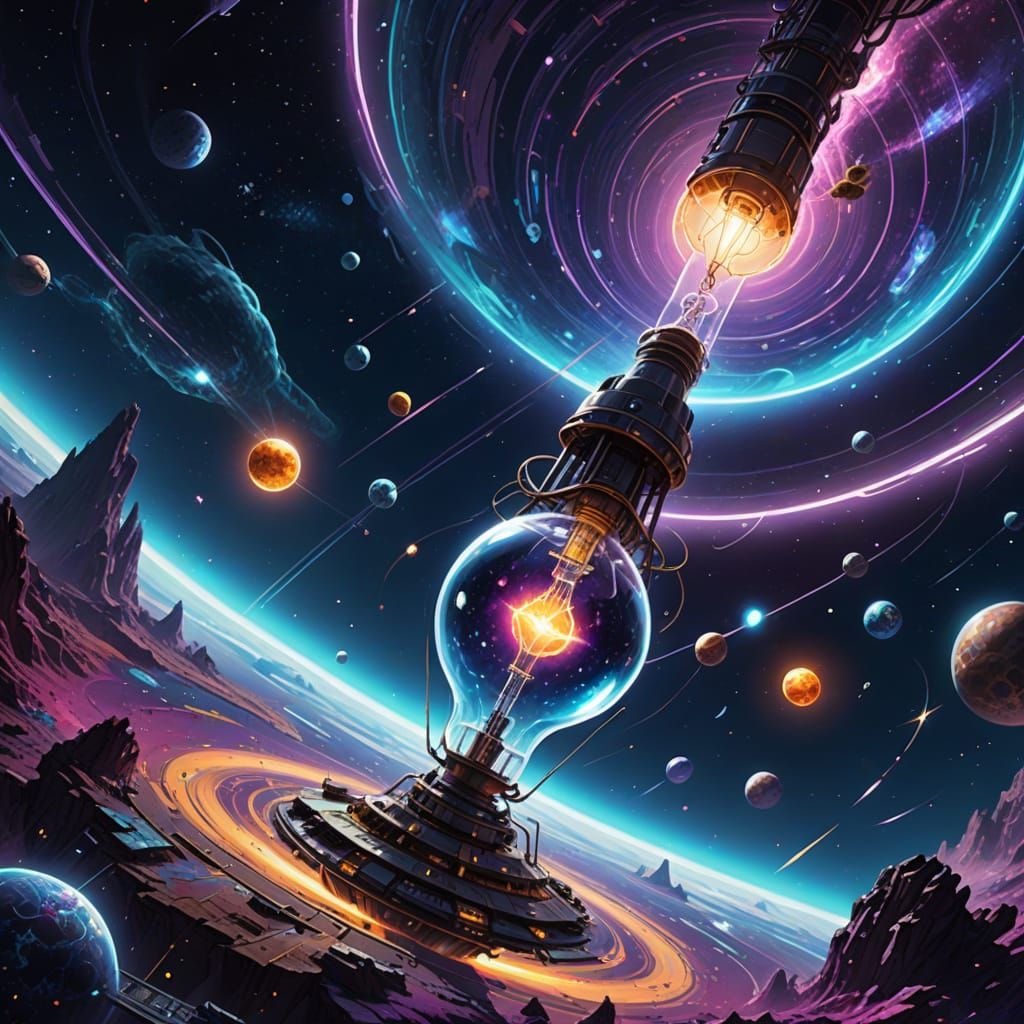 Glowing Galaxy Light Bulb Representing Creativity