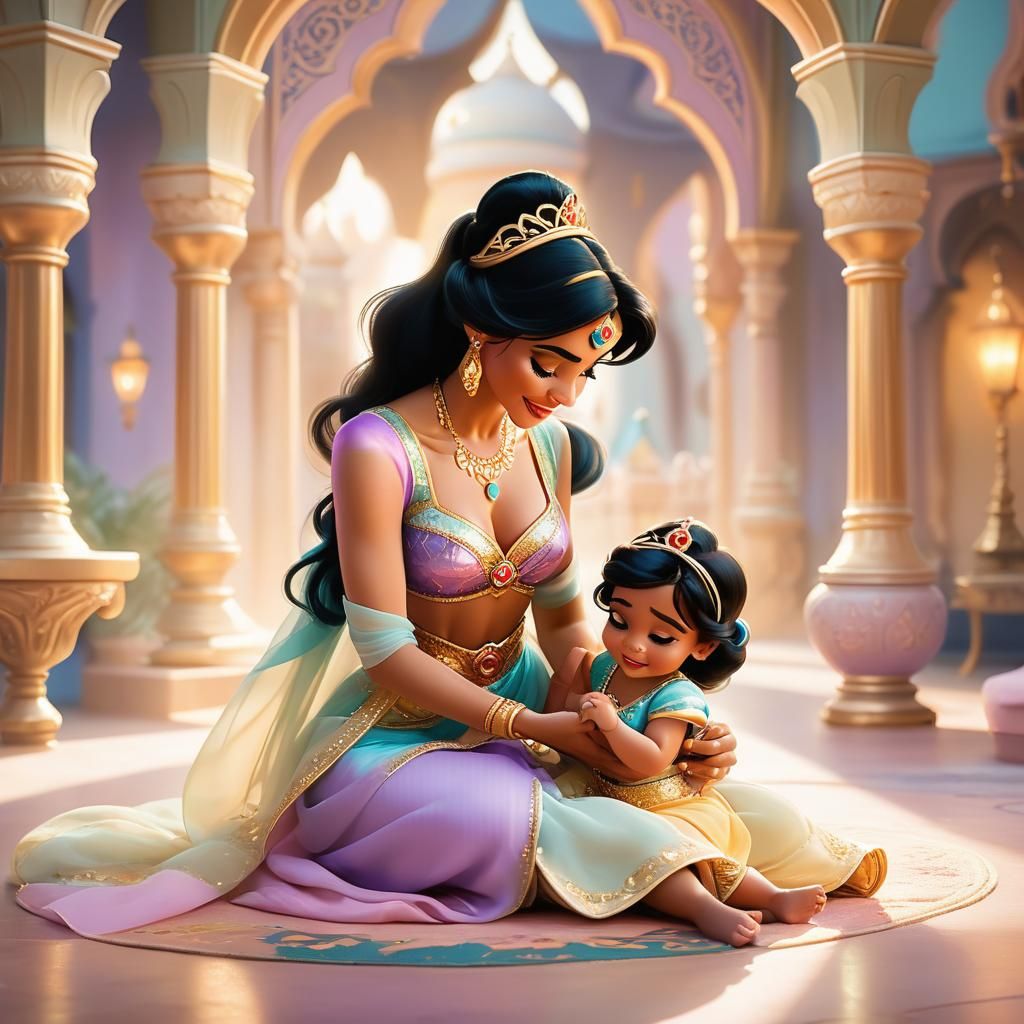Jasmine and Aladdin at Disney World: Fairy Tale Illustration